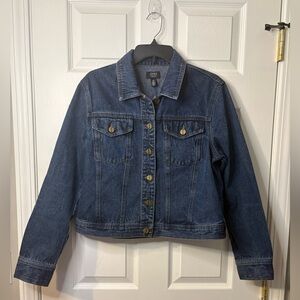 Jones New York  Denim Jacket Women Large Cropped Preppy Western Trucker Coat